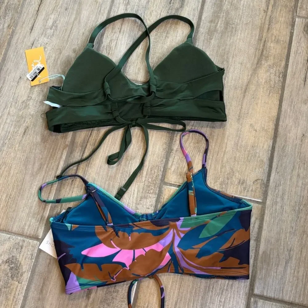 Shade Shore Kona Sol Bikini Tropical Green Bathing Suit Tops Size Med NWT